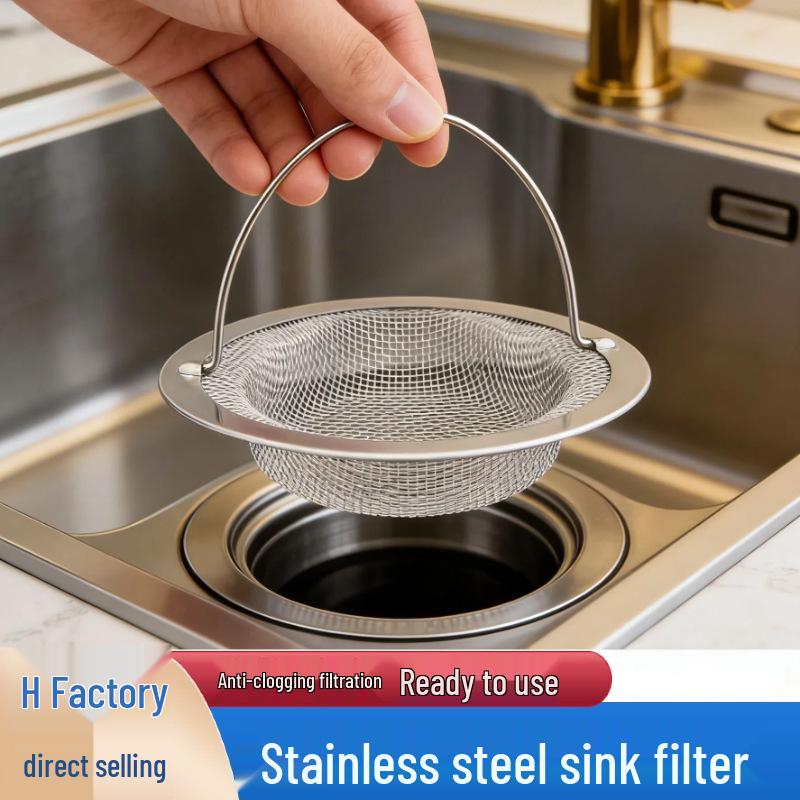 Stainless Steel Kitchen Sink Anti-Clog Filter Screen with Handle for Dishwashing & Vegetable Washing