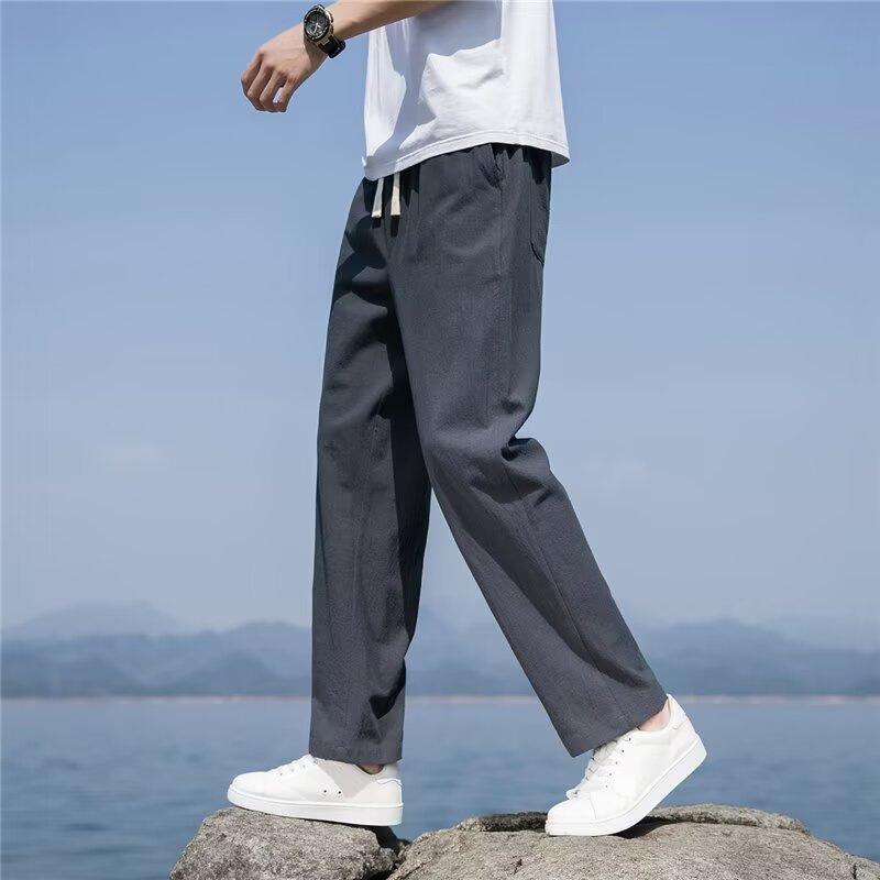 Linen Trousers Men's New Summer Cotton and Linen Pants Thin Drape Wide Legs Loose Versatile Straight Casual Trousers