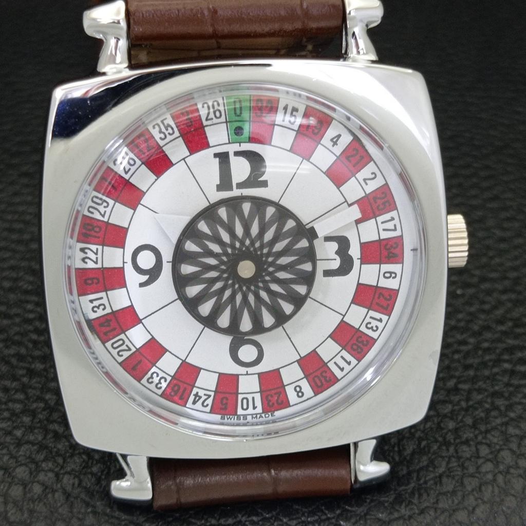 VINTAGE HAND-WINDING SWISS POKER FACE MENS REFURBISHED WHITE WATCH A700903-5 R205a-a700903