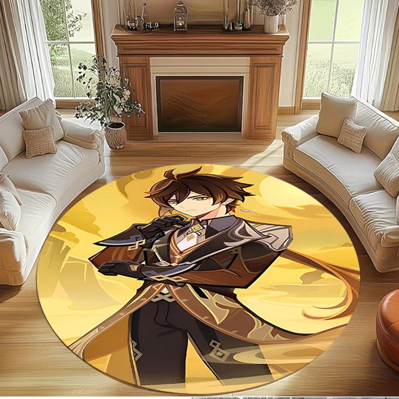 Genshin Impact Print Round Rug, Washable Floor Carpet, For Entryway Dorm Laundry Room Office Study, Home Decor Birthday Christmas Gift