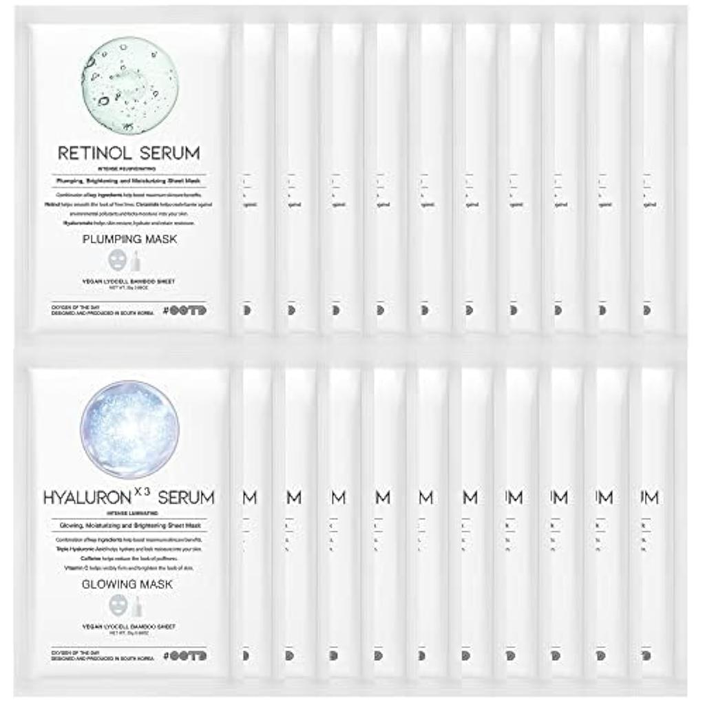 OOTD Retinol Hyaluronic Acid Serum Korean Sheet Mask Gift Pack Beauty Mask EVE Vegan Certified K Beauty Face Skin Care Face Mask Serum Bundle OOTD +