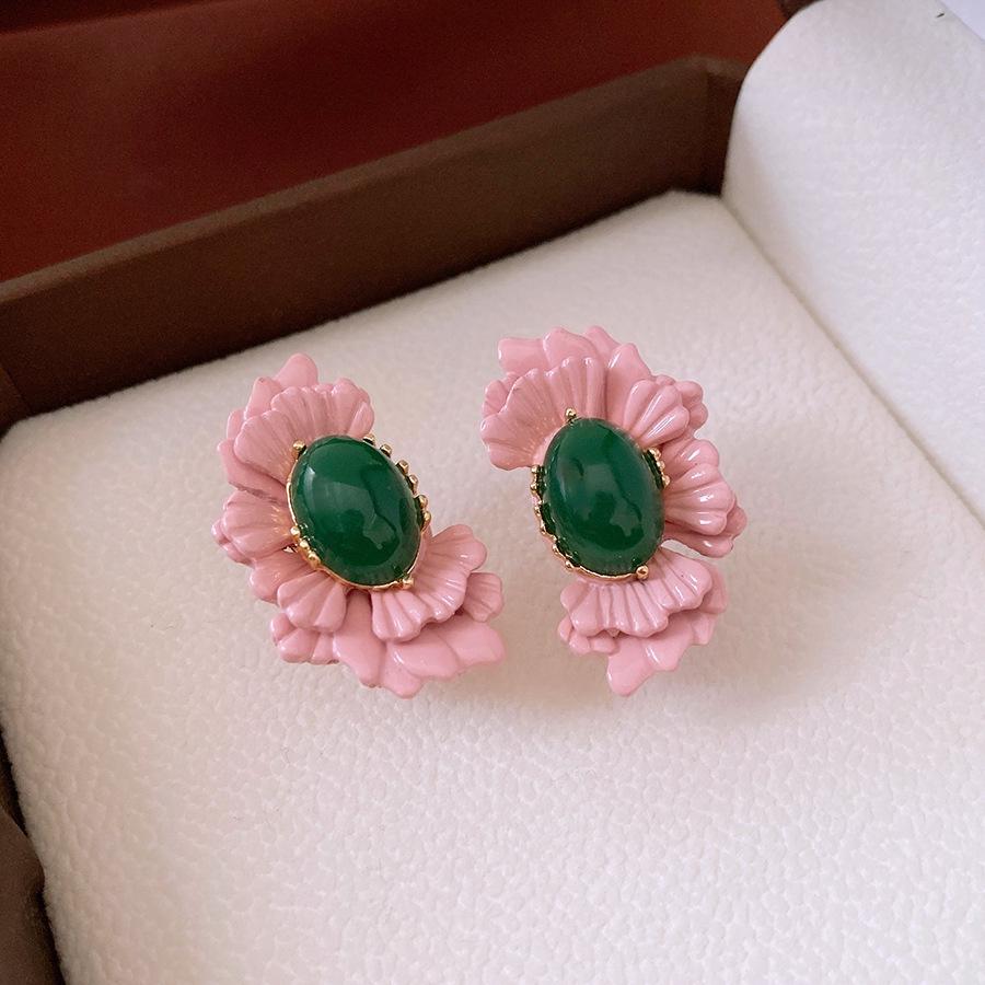 Vintage Drip Oil Floral Earrings: Retro High-End Studs for Women
