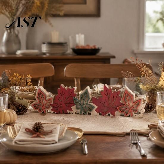 Lighted Fall Decorations for Home Thanksgiving LED Tabletop Decor, Maple Leaf Harvest Themed Wooden Desktop Centerpiece Centerpiece, Autumn