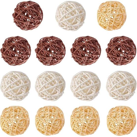 15 Pieces Wicker Rattan Balls Decorative Orbs Vase Fillers for Craft, Party, Wedding Table Decoration, Baby Shower, Aromatherapy Accessories, 2 Inch