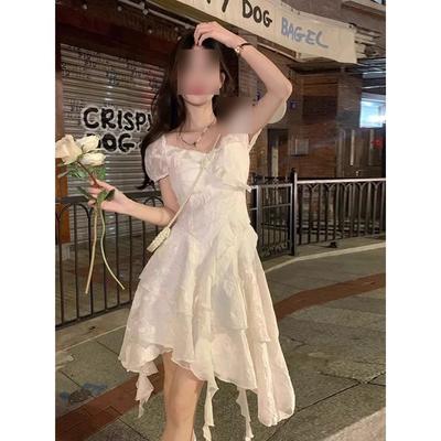 Sweet Dress Women's Summer New Casual and Thin Lotus Leaf Edge Irregular White Princess Dress