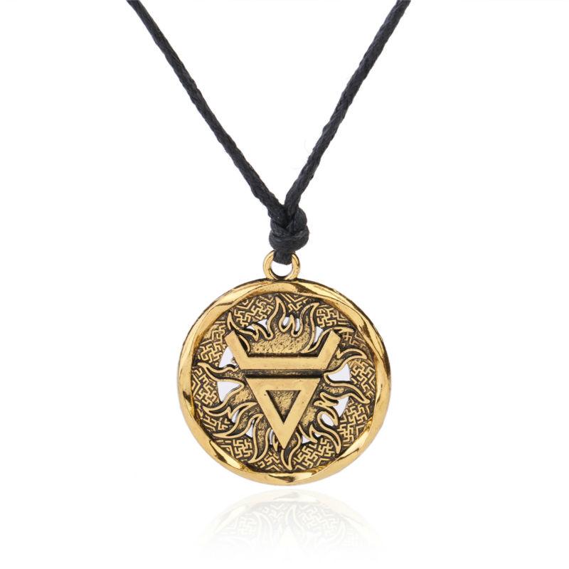 Teamer Wicca Round Necklace Men Norse Viking Runes Tree of Life Seal Pendants Wax Cord Link Chain Men's Necklace Jewelry Gifts