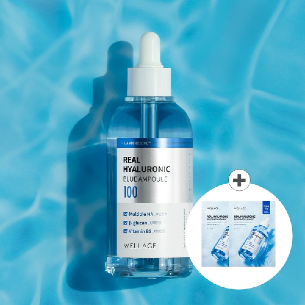 

Wellage Real Hyaluronic Blue 100 Ampoule 100ml + Blue Ampoule Mask 2pcs NONE