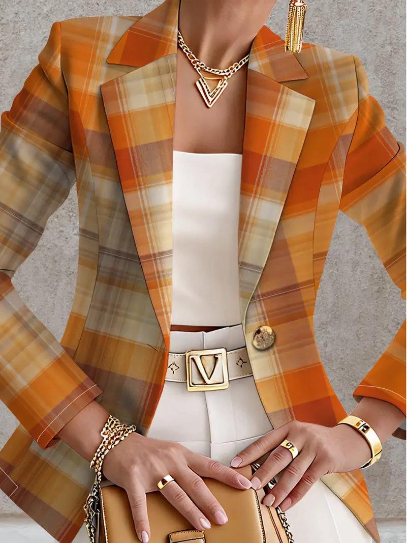 

Элегантный женский вязаный жакет с принтом и лацканами Medium оранжевый