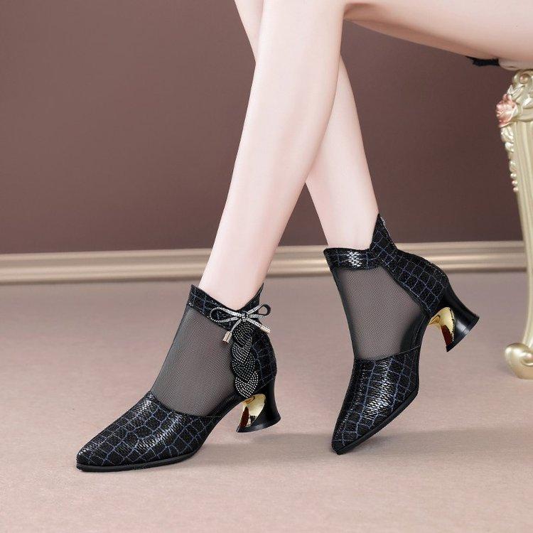 European and American Cool Boots Women's Mesh High Heels Women's Thick Heel Boots Fashion Hollow Mesh Boots Sandals