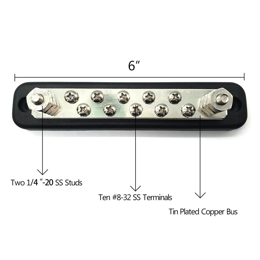 10 Position Screw Terminal Ground Distribution Block, Busbar Kit with Adhesive Ht Shrink Terminals for Harsh Environments, Automotive,