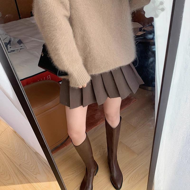 V-Mouth Pointed Toe Black Western Cowboy High Tube Knight Boots 2025