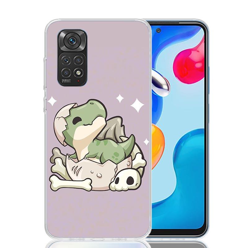 Dinosaur Cartoon Cute Phone Case For Xiaomi Redmi Note 15 14 13 12S 12 Pro Plus 11S 11E 11 11T 10S 10 Art Soft Pattern Cover Red