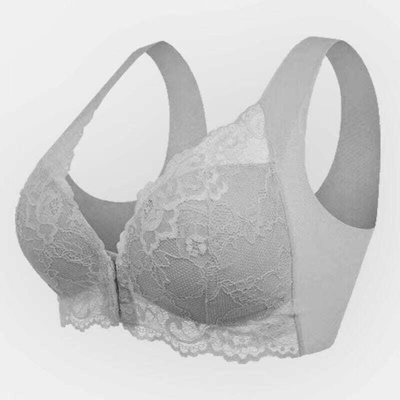 Plus Size Seamless Lace Push-Up Bra with Front Closure and Beautiful Back Design