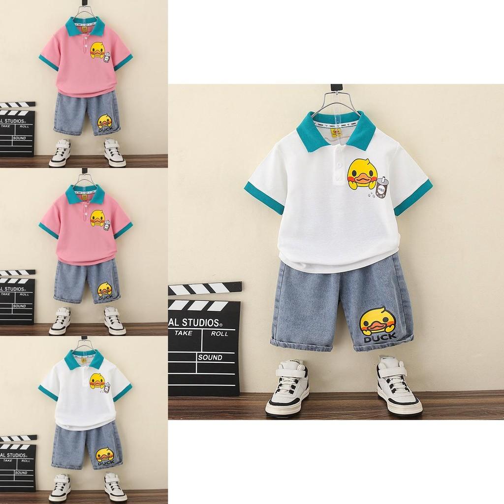 Adorable Little Yellow Duck Boys Summer Outfit Stylish Polo Short Sleeve Set For Kids