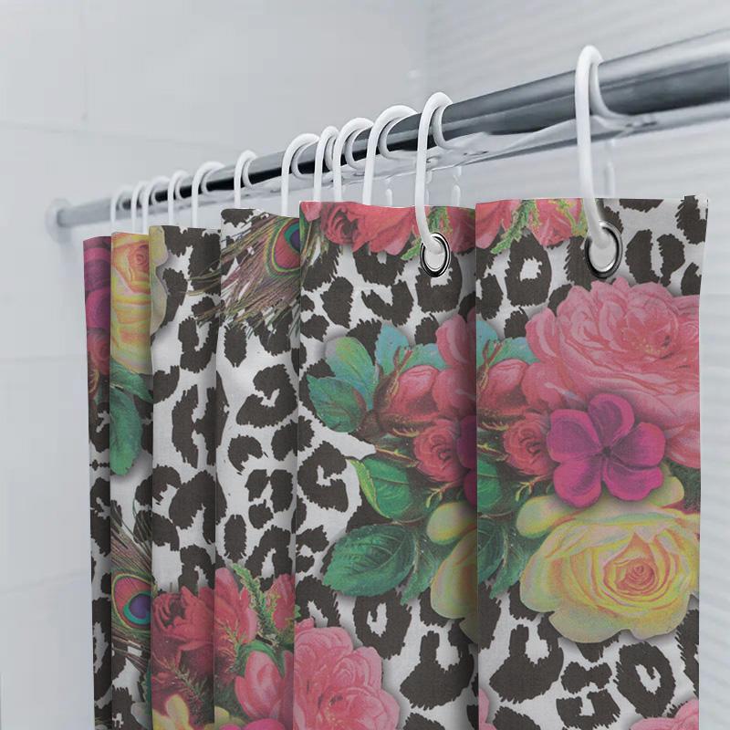 Luxury Floral Leopard Print Shower Curtain Waterproof Home Decor Bathroom Decoration for Kids