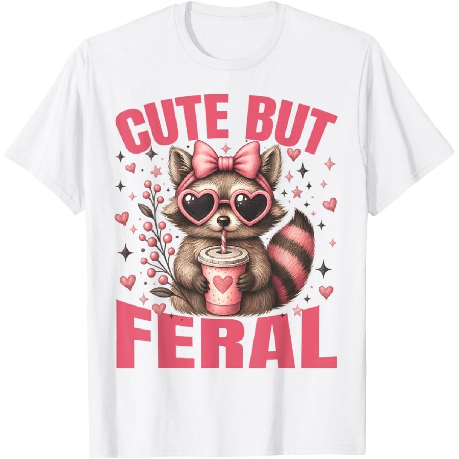 Cute But Feral Pink Racoon Funny Animals Girl Toddler Gifts T-Shirt S