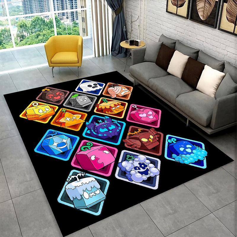 Classic B-Blox Fruit Cartoon Game Carpet Rug for Bedroom Living Room Sofa Playroom Doormat Home Decor,Kid Area Rug Non-slip