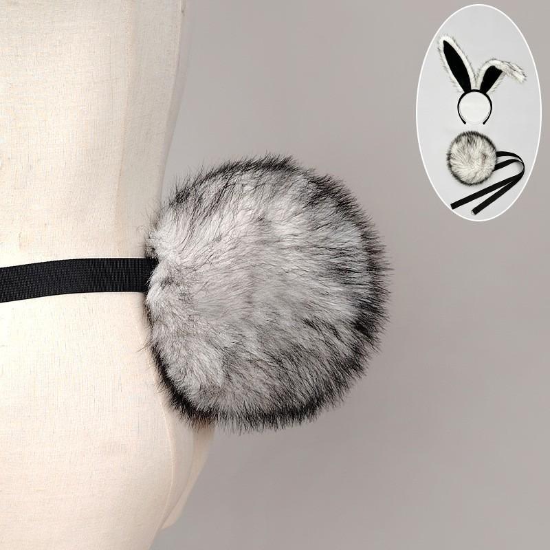 Pluizige Konijnenoor Hoofdband Staart Set Halloween Kostuumfeest Cosplay Y2K Zoet Punk Accessoire