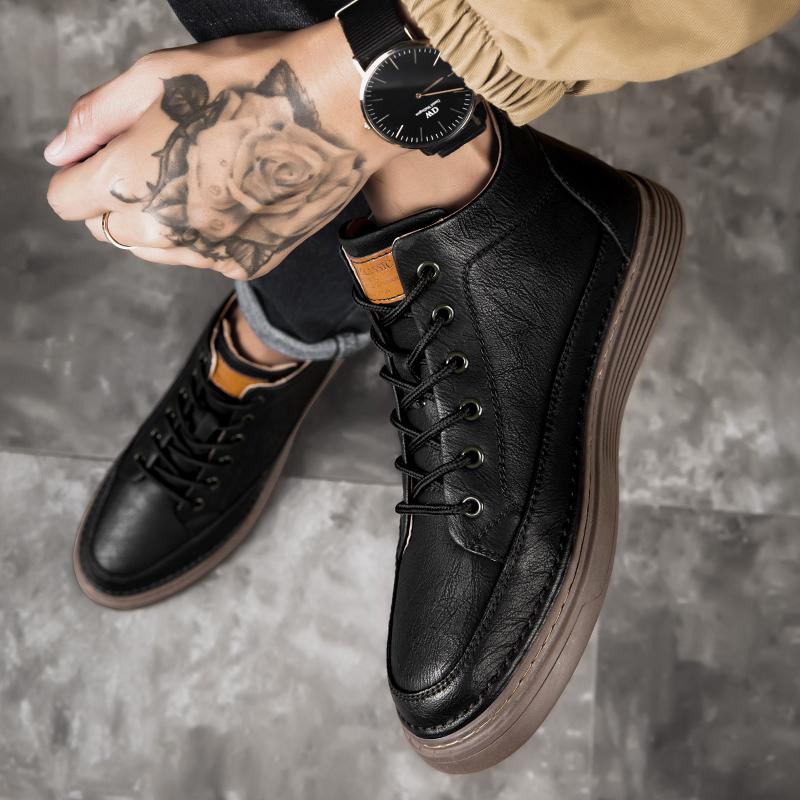 Men's Genuine Leather Winter Ankle Boots Plus Velvet High Top Thick Sole Casual Snow Sneakers