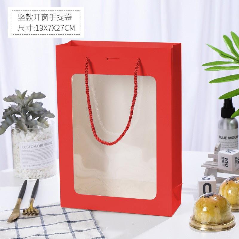 5 Stück Transparentes Klares Fenster Weiß Rot Papier Mondkuchenbox Verpackungsbeutel Feiertagsfestival Geschenkverpackung