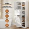 60×37×171 cm, Tall Bathroom Cabinet, MDF, 2 Drawers, Laundry Basket with Flap, Adjustable Shelves, Soft-Close Hinges, Tip-Over Protection, White.