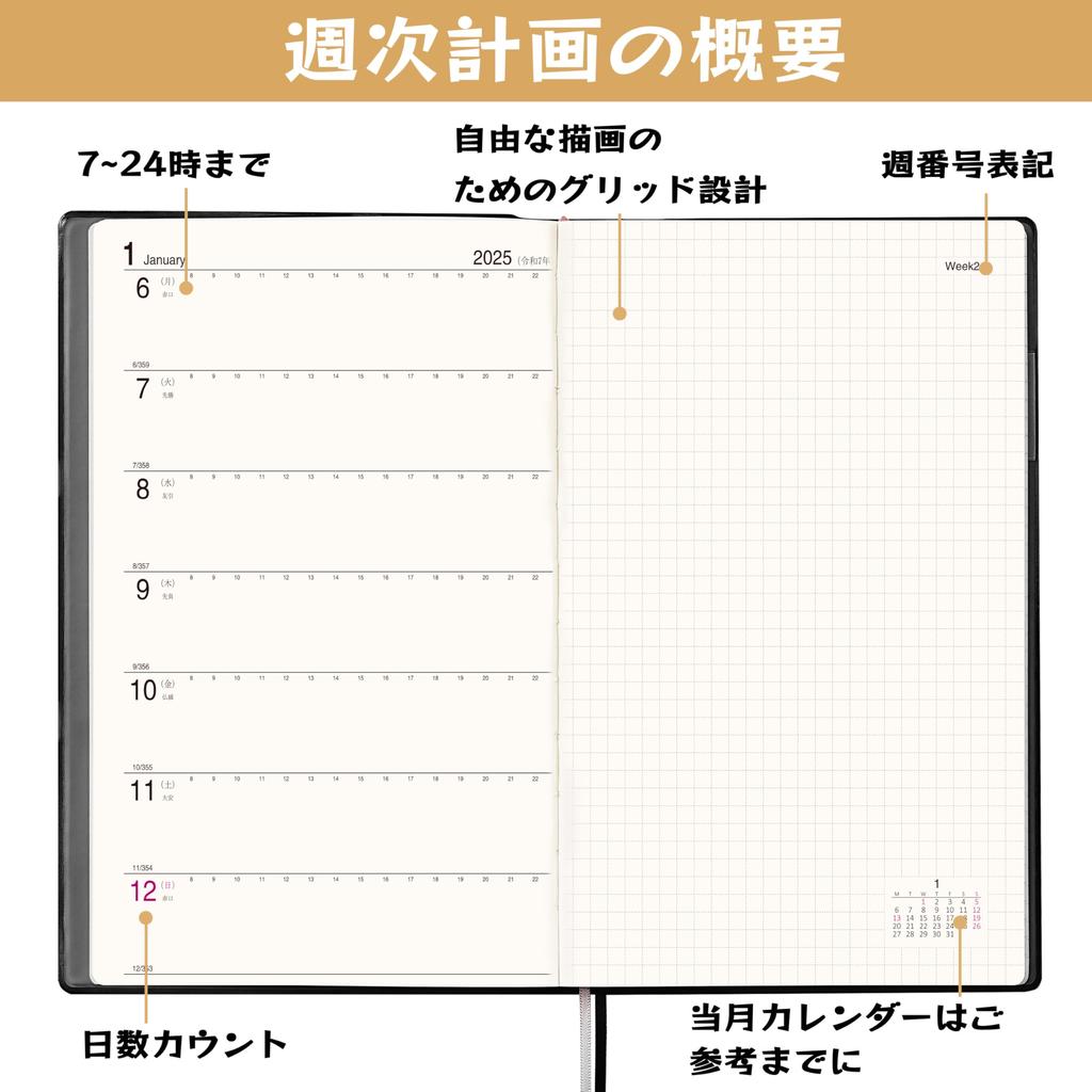 2026 A6 Weekly Diary with Monthly PVC Black December Blocks, Cover, (Starts 2025)