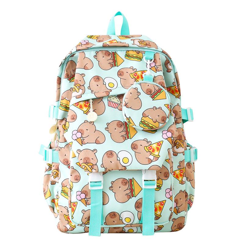 Cartoon printing primary school schoolbag female cute graffiti capybara large capacity lightweight high school backpack