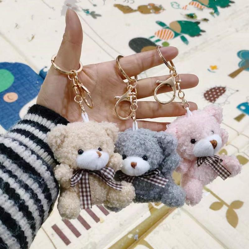 Cute Bow Tie Teddy Bear Keychain: Plush Toy Pendant for Backpack Decoration