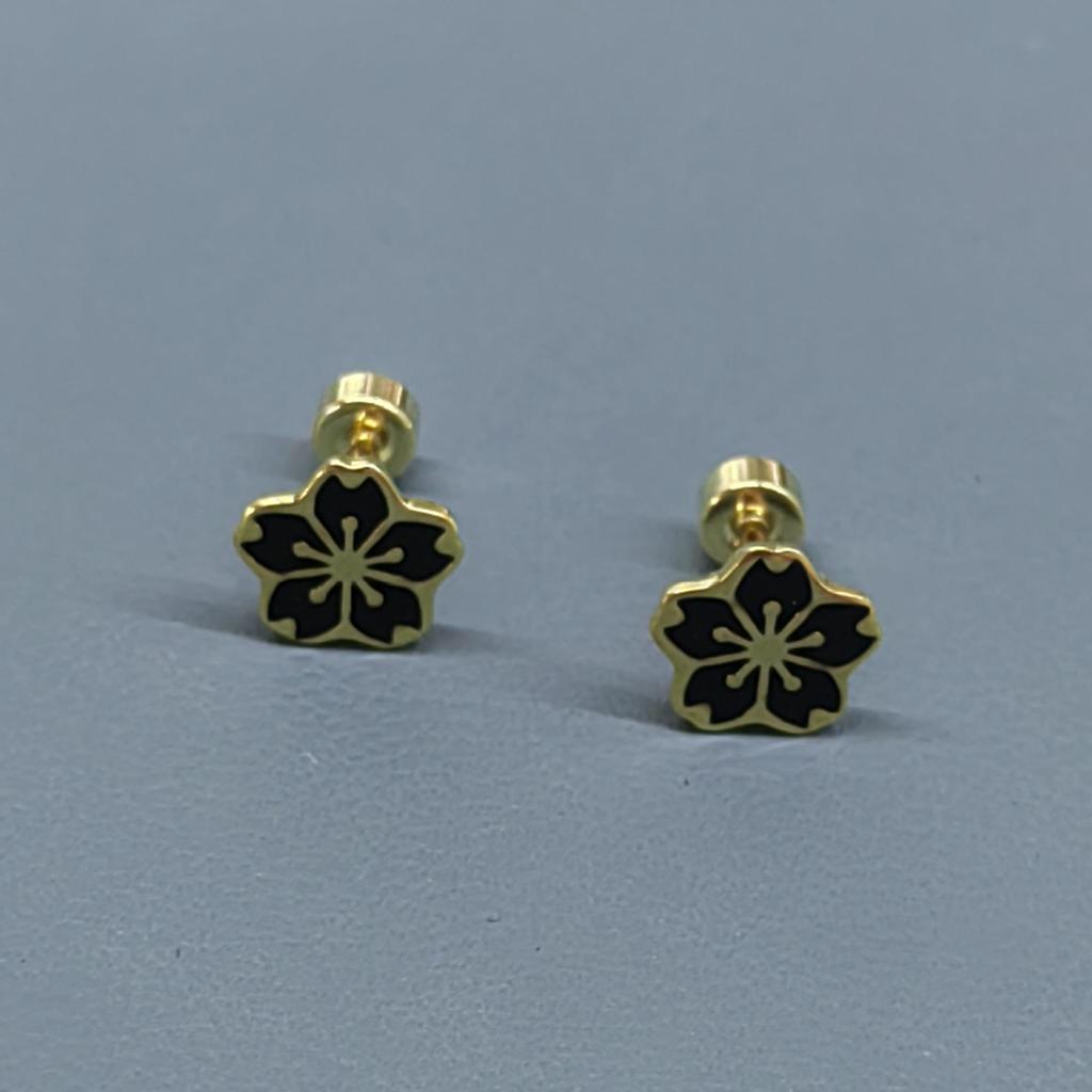Stainless Steel Five-Petal Flower Drop Oil Earrings with Twist Screw Anti-Loss Design