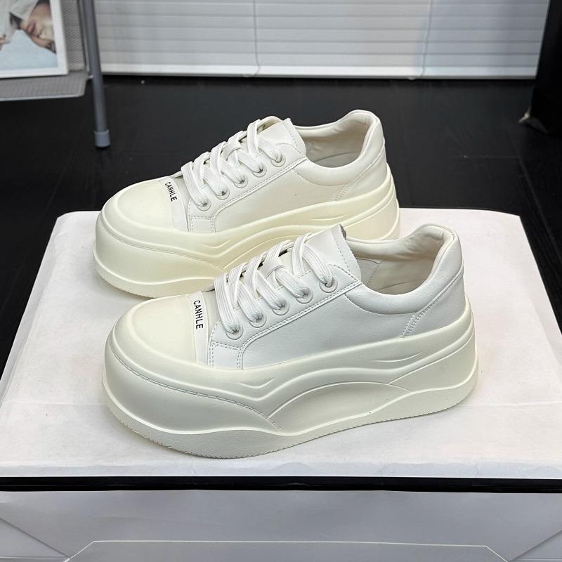 

Leather thick-soled casual little white shoes women s spring new round head lace-up versatile soft-soled heightening board shoes 35