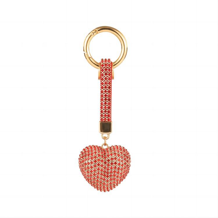 Cute Cartoon Rhinestone Heart Keychain with Claw Chain - Peach Heart Car Key Hanger