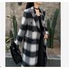 Women's Black White Plaid Wool Blend Long Coat British Style Elegant Versatile Autumn Winter