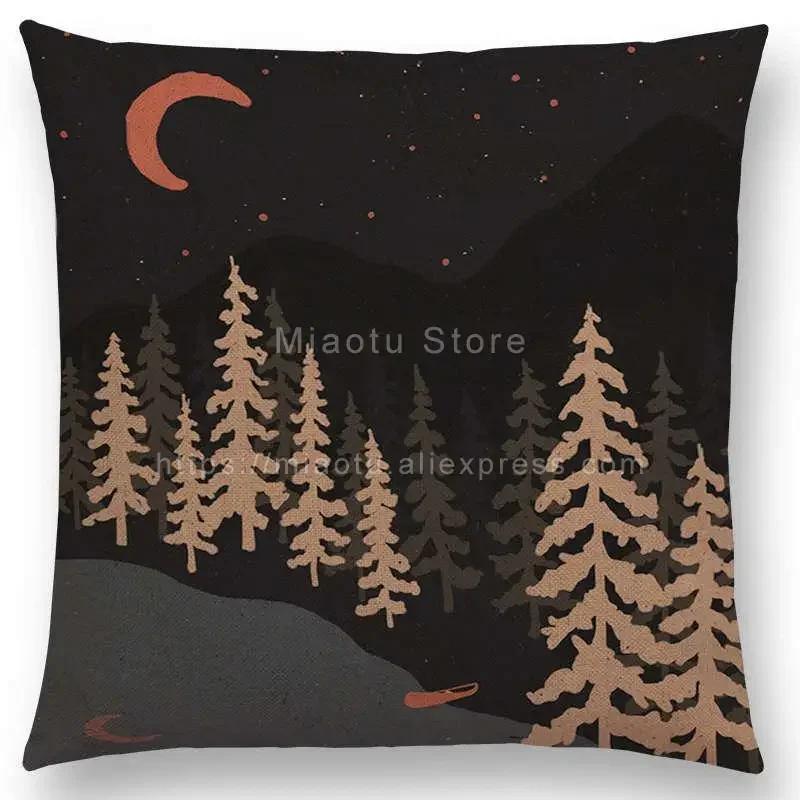 Neueste Kissenbezug Tiere im Wald Tag und Nacht Berge Sonne Mond Erkundung Camping Fuchs Wolf Kissenbezug