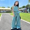 Women's Mid Size Summer Suit Fashionable Sleeveless Vest Children's Wide Leg Pants Fashionable Two-piece Set Trendy