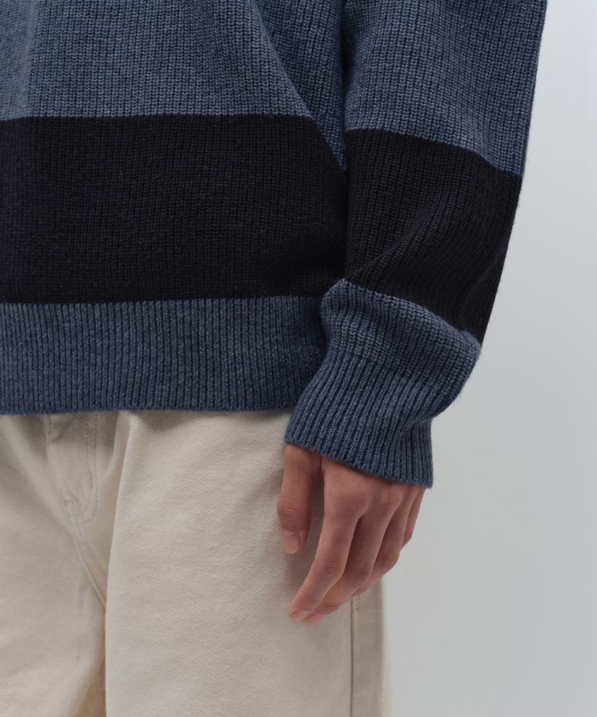 Musinsa Standard Ribbed Stripe Rugby Knit [Navy/Sky Blue]