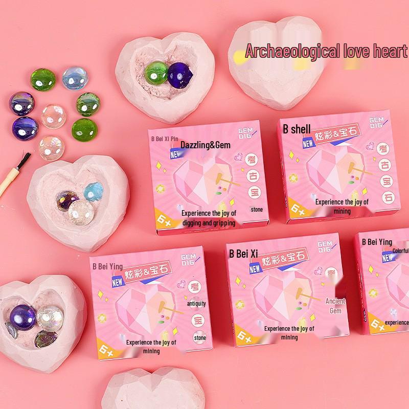 Kid s Gem Excavation Toy: Heart-Shaped Seven-Color Crystal Treasure Hunt Box - Creative Kindergarten Gift
