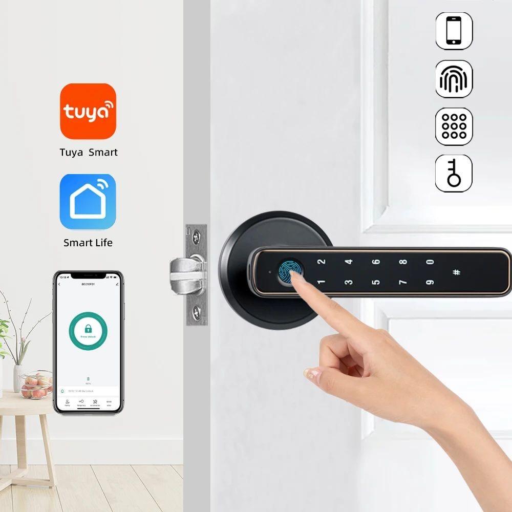 5-in-1 Smart Door Handle Lock Bedroom APP Remote Unlock Electronic Lock Digital Fingerprint Door Lock