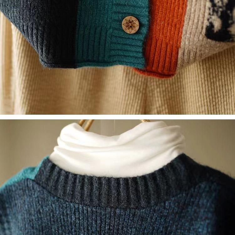 Women's Spring Autumn V-neck Knitted Vest Sleeveless Sweater  Lapel Printed Cardigan Sweater Vest