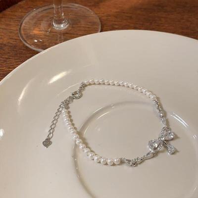 Pearl Bracelet Feminine Silver Chain Ribbon Cubic