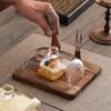 Wood Butter Box Glass Cover with Knife Cheese Plate Butter Plates Cake Rack Dessert Plate Pastry Plates Dim Sum Dish Fruit Bowl