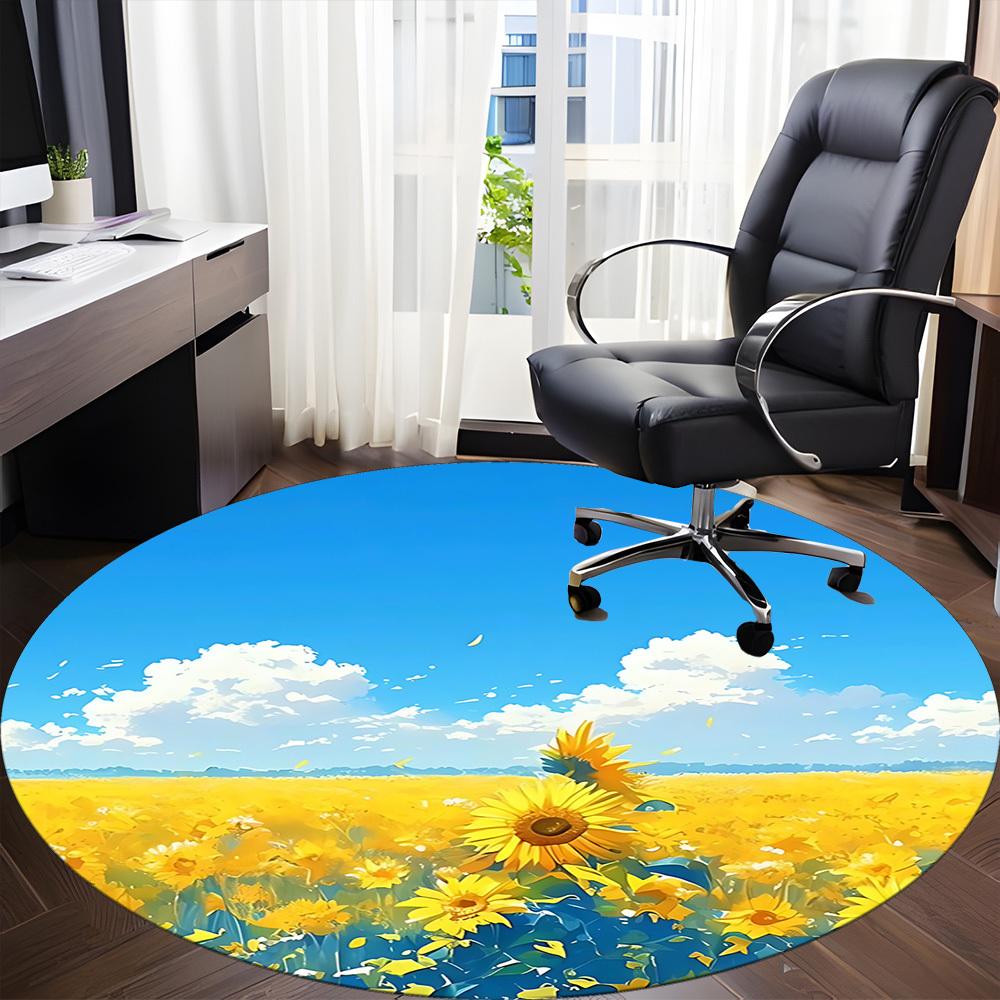 1pc Sunflower Field Office Round Area Rug, Indoor Mat Suitable For Office, Under Office Chairs Bedroom Living Room Home Decor, Room Deco