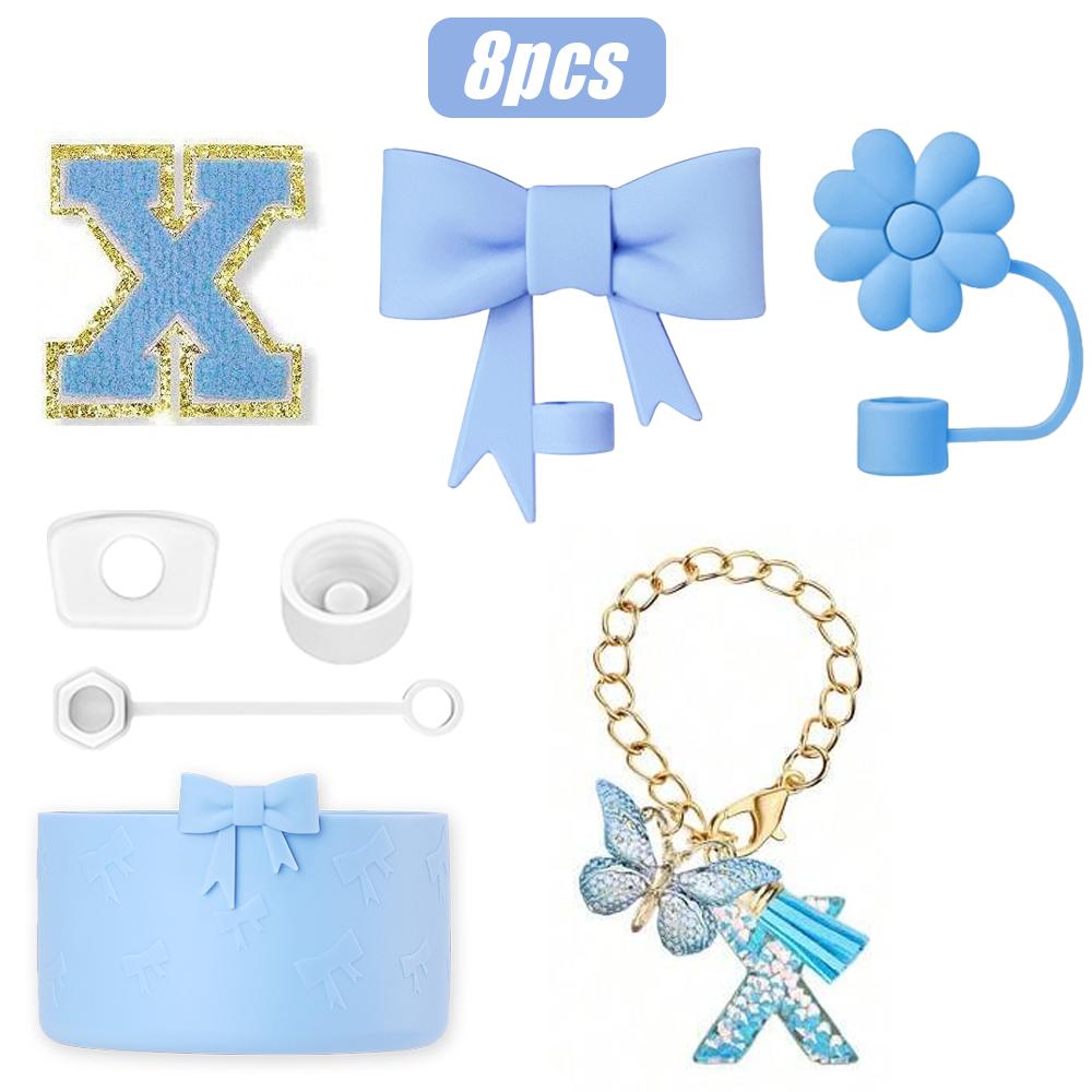 8-teiliges Tassenzubehör-Set für Stanley Cup 30oz 40oz, A-Z Initialen Dekorationen, inklusive Silikon-Strohhalmkappe, Aufkleber