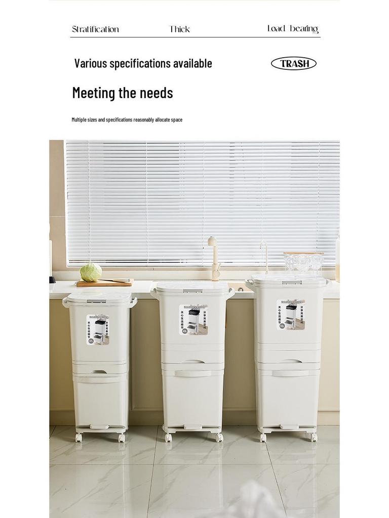 2026 Large-Capacity Kitchen Trash Can with Lid, Double Layer for Dry & Wet Waste Separation