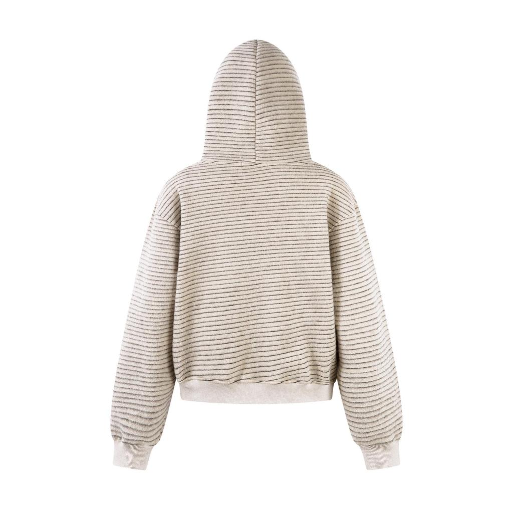 Baifeng American Retro Fur Collar Striped Fleece-Lined Hooded Cardigan Sweatshirt
