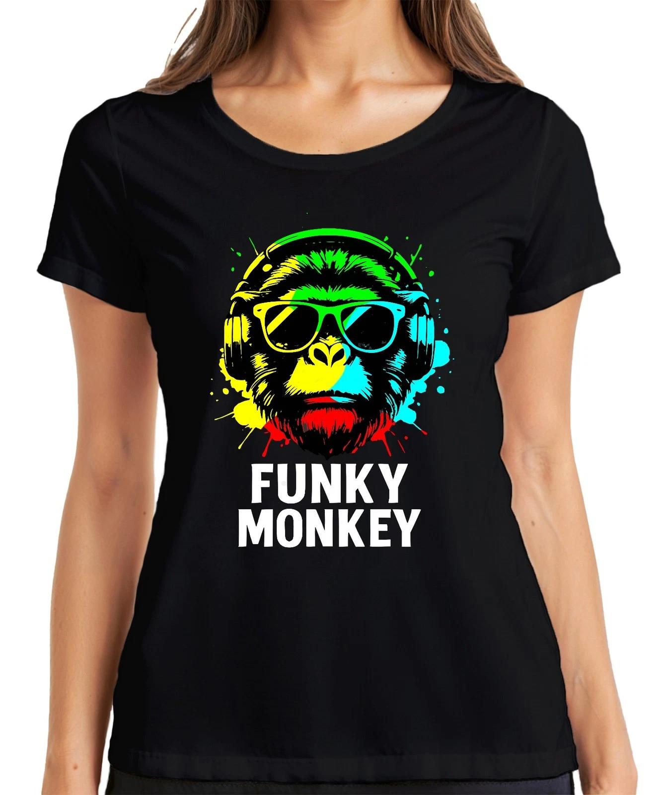 Funky Affe Kopfhörer Sonnenbrille Musik DJ Retro Bunt Streetwear Damen T-Shirt L