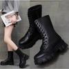 New Mid Calf Boots Women Autumn Winter Fashion Lace-up Ladies Chelsea Zipper Botas Mujer Boots Sports Platform Heel Ladies Shoes