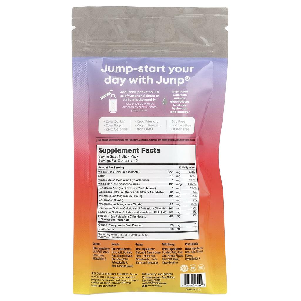 JUNP Hydration, Electrolyte Powder Mix, Variety Pack, 5 Stick Packs, 18.9g (0.67oz)