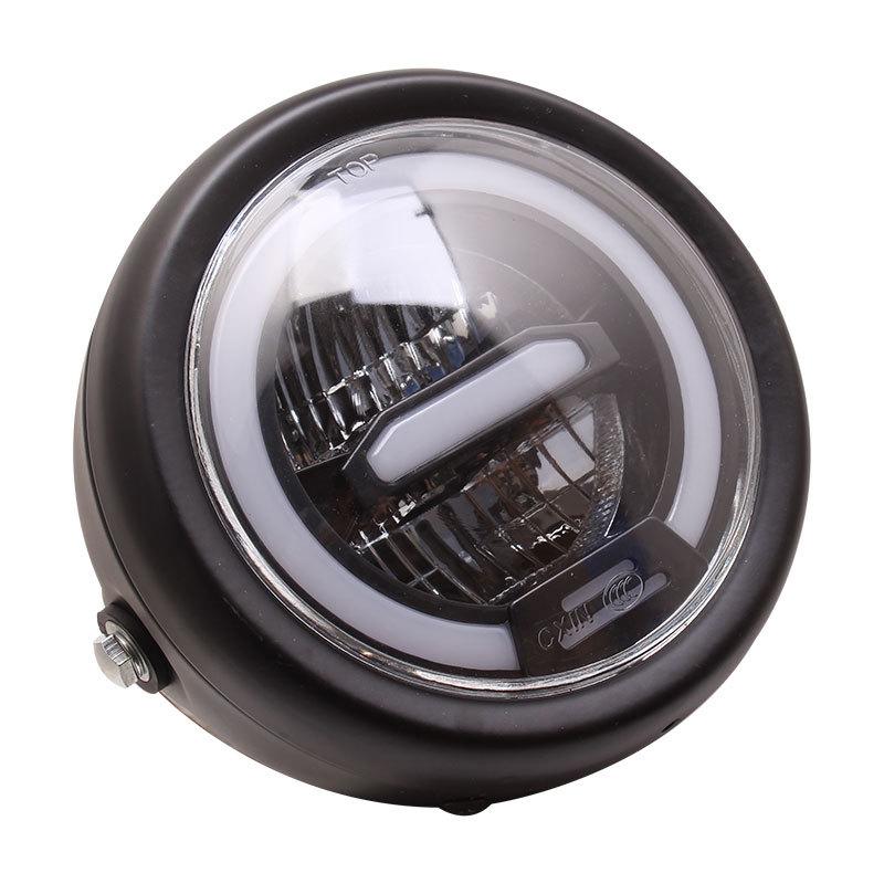 6.8 Inch Led Motorcycle Headlight Assembly With Brackets High Low Beam Halo Drl Running Light For Retro Cafe Racer Harley