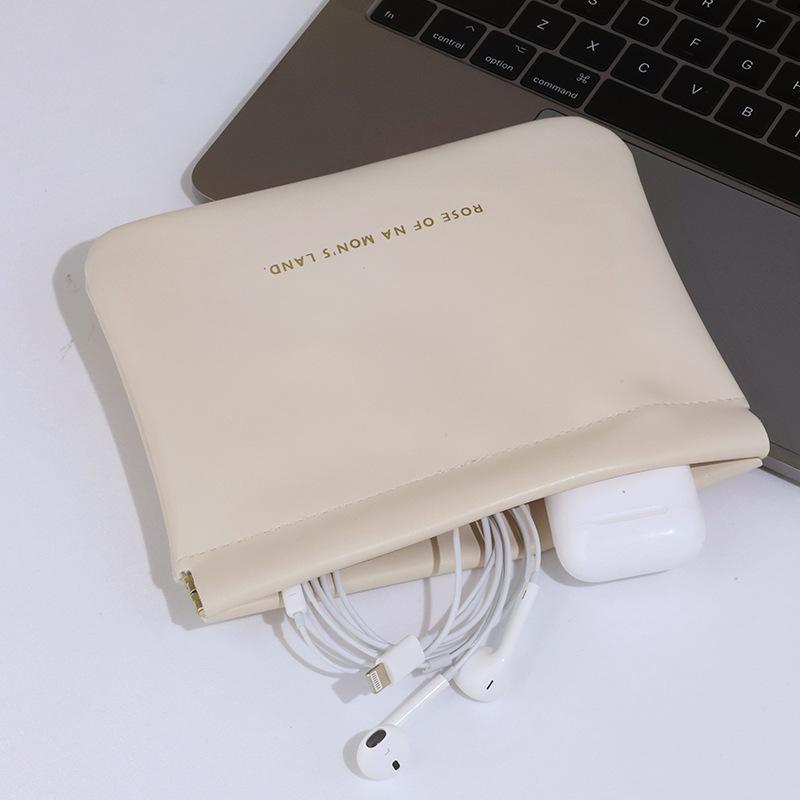 1Pc Mini Lipstick Key Jewelry Cosmetic Bag Women Portable Automatic Closing Makeup Storage Bag Pouch PU Earphone Coin Handbag