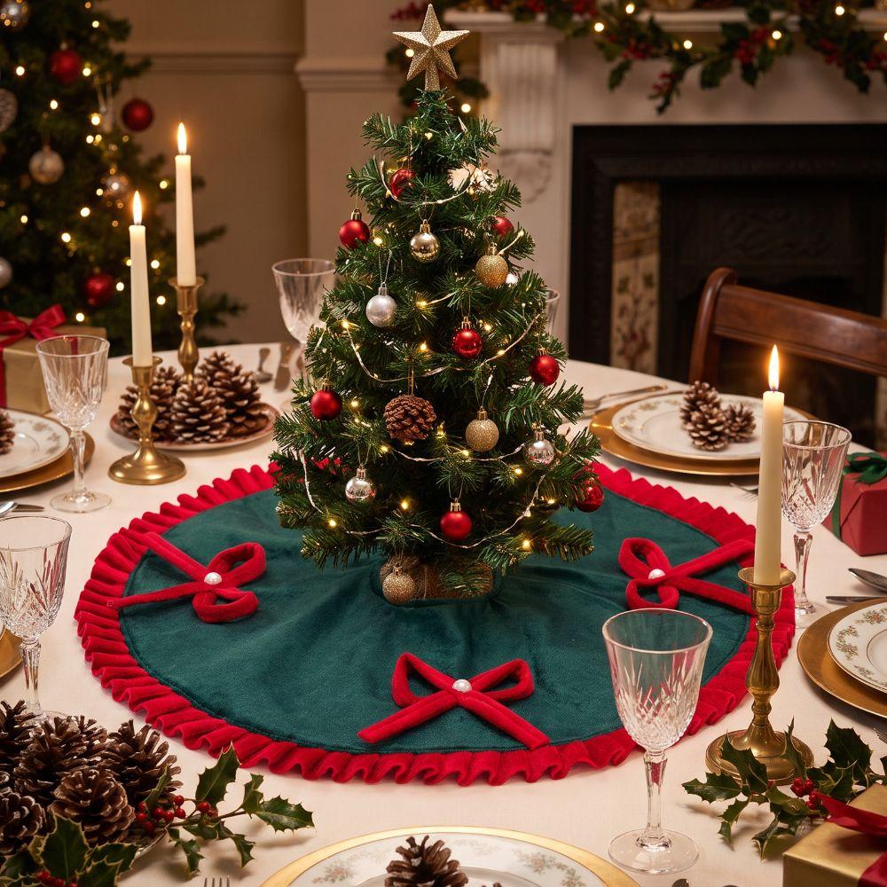 Ruffled Edge Christmas Tree Skirt 48cm Large Size Holiday Tree Carpet Fireplace Decor